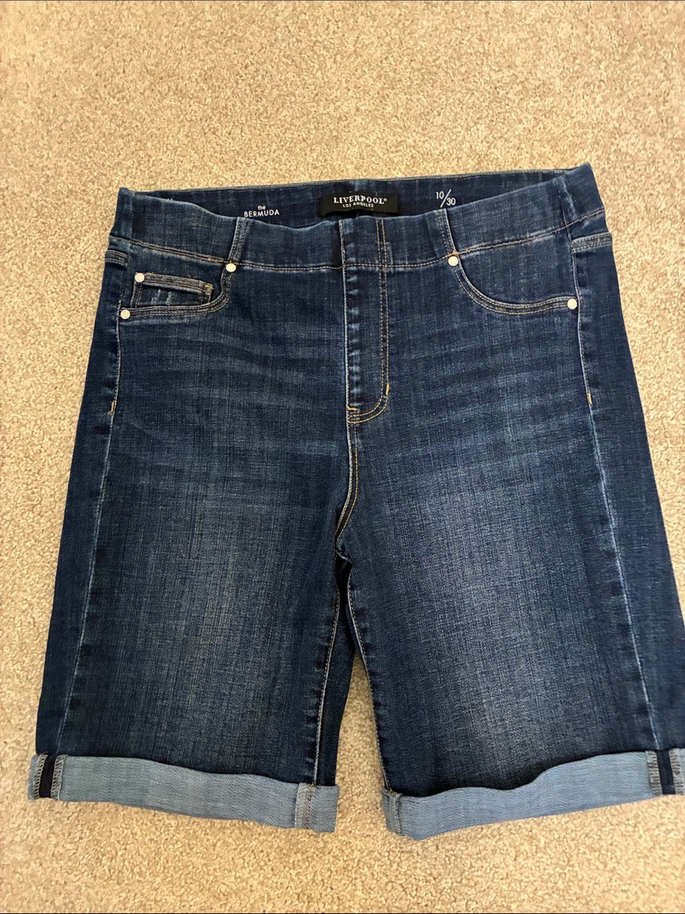 Liverpool Chloe Dark Blue Cuffed Denim Bermuda Shorts